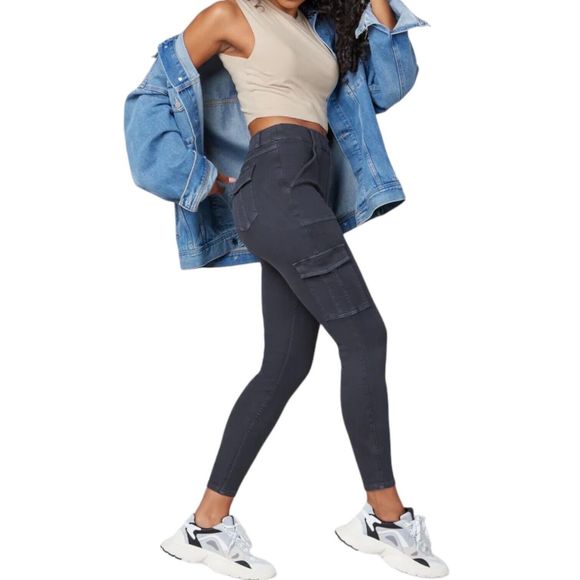 Spanx Stretch Twill Ankle Cargo Pant‎ Womens Size Petite Small Washed Black - Picture 3 of 11